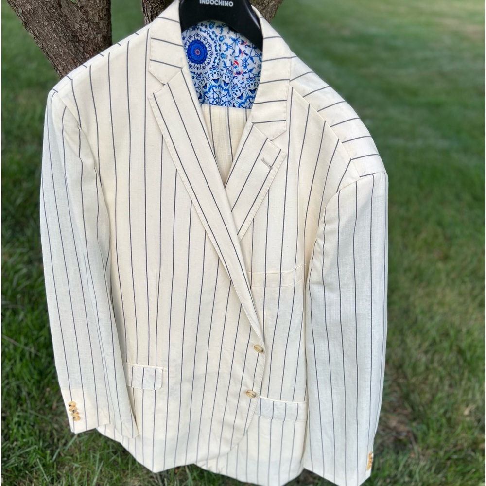 Indochino Cream Striped Men's Suit